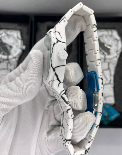 White Aura Marble Chain Watch with Fiber Material & Butterfly Lock