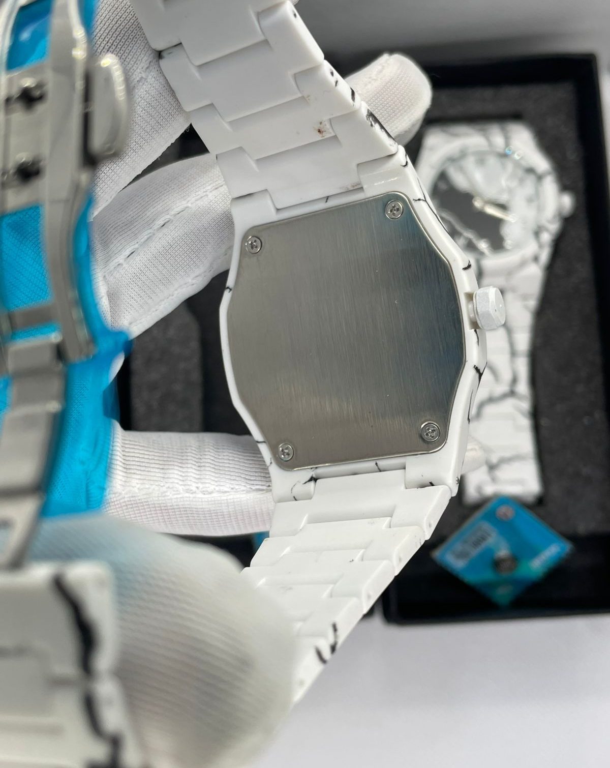 White Aura Marble Chain Watch with Fiber Material & Butterfly Lock