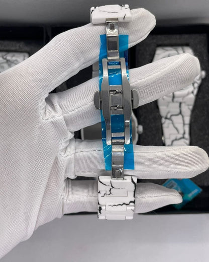 White Aura Marble Chain Watch with Fiber Material & Butterfly Lock