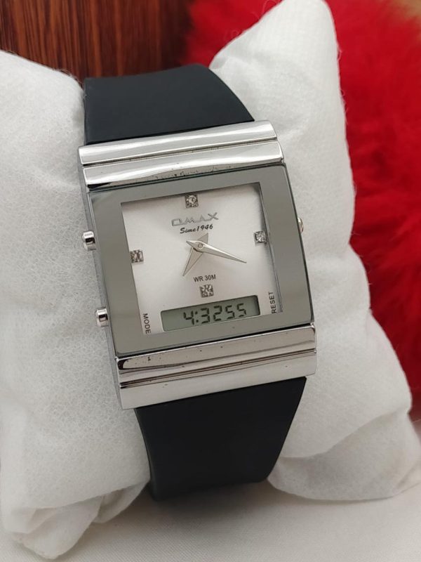 Omax Dual Time PVC Strap Watch for Men ( Silver Black) - Image 6